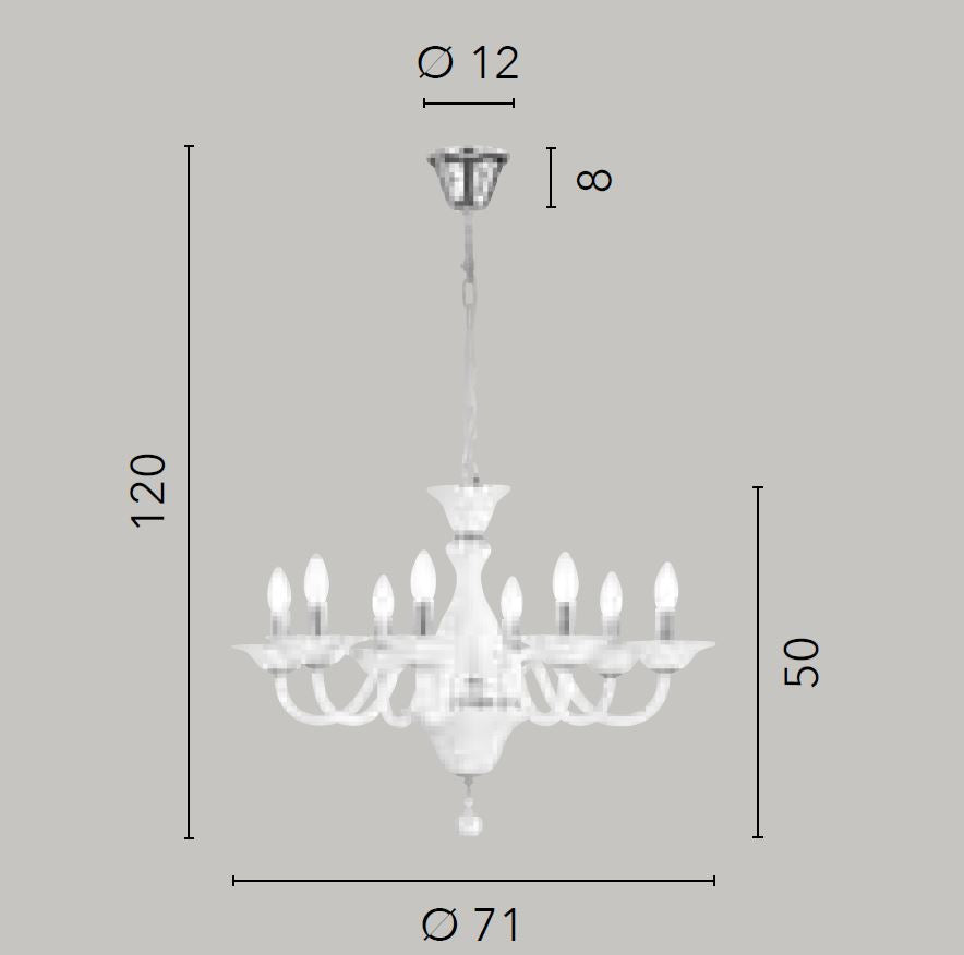 Sospensione 8 luci vetro soffiato bianco dettagli cromati 8XE14 non incl. SOFFIO Sospensione 8 luci vetro soffiato bianco dettagli cromati 8XE14 non incl. SOFFIO